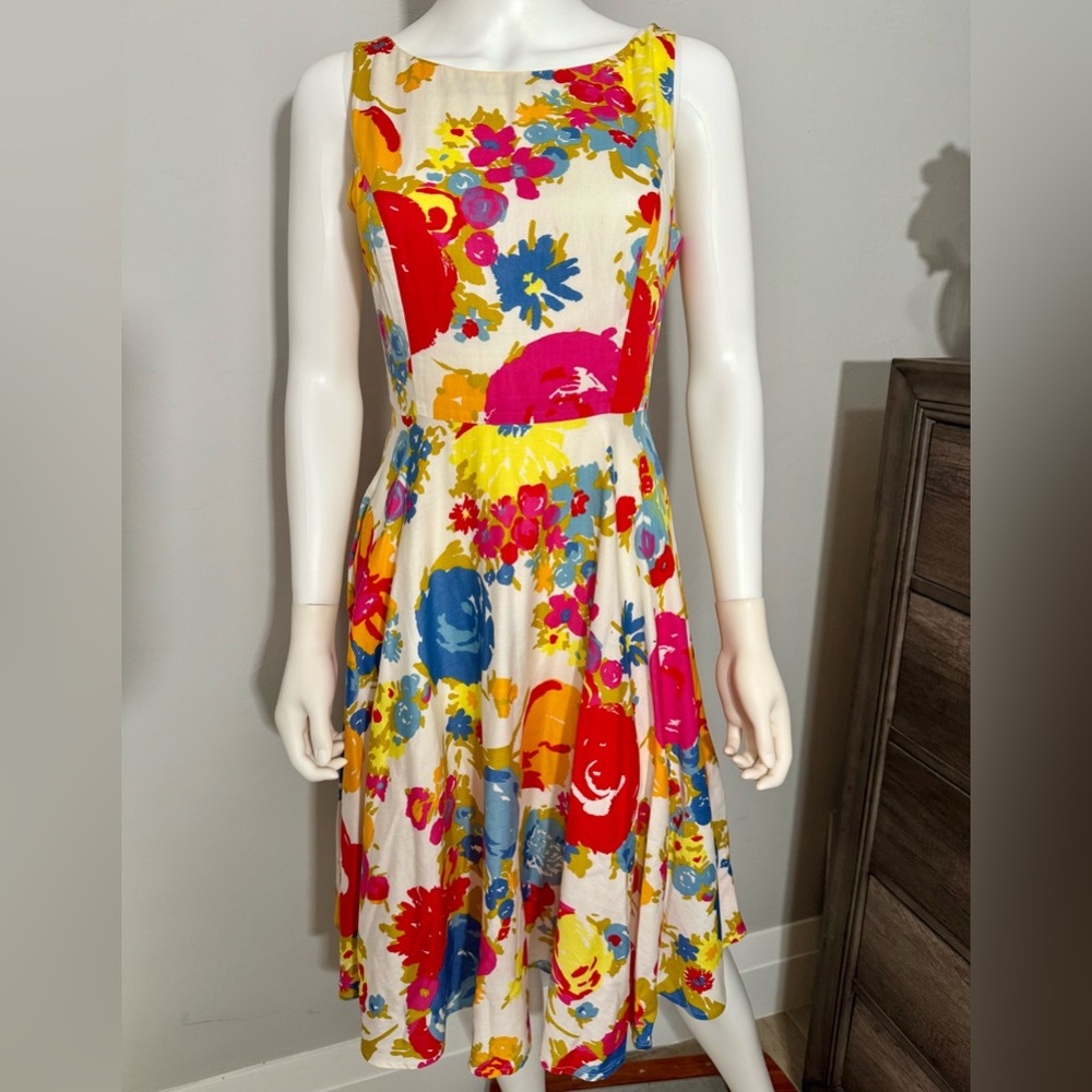 10 Phase Eight 100% Cotton Floral A Line Flare Sleeveless Dress